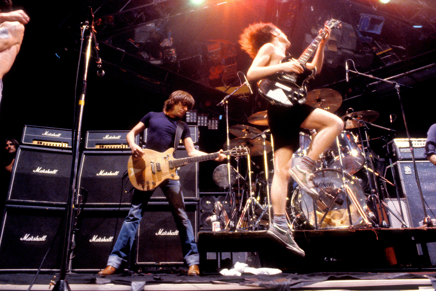 Angus and Malcolm Young of AC/DC performing in Boston in 1978.