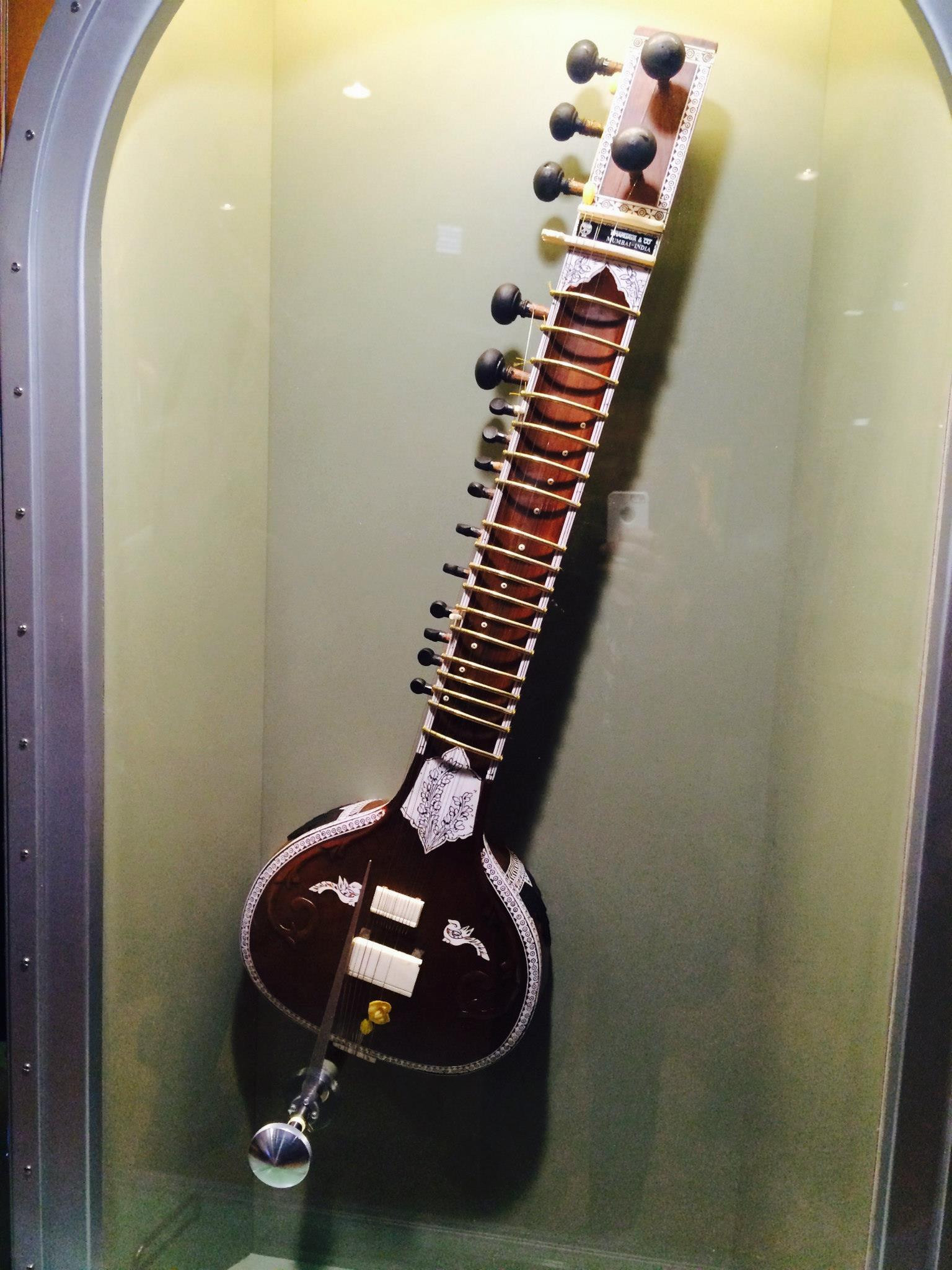 George Harrison's sitar on display at a Beatles exhibit