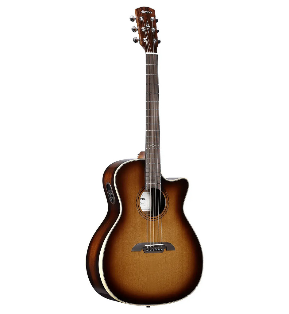 Alvarez AEG99ce Armrest Shadowburst Artist Elite Grand Auditorium acoustic-electric guitar with cutaway and armrest, shadowburst finish, top-tier grand auditorium features.