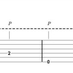 Thumb picking bass part notation with E chord diagram