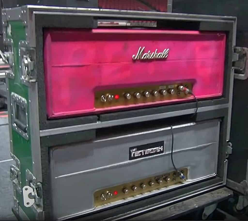 A side-by-side view of Billie Joe Armstrong's &quot;Pete&quot; and &quot;Meat&quot; Marshall Plexi amplifiers, highlighting his core amp setup.