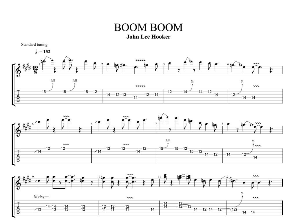 Boom Boom Guitar Solo Tab by John Lee Hooker