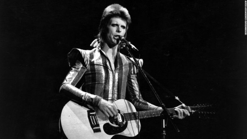 David Bowie with his Harptone 12-string acoustic guitar during the Ziggy Stardust era