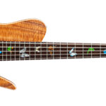 Close-up of the butterfly inlay on the headstock and neck of the Butterfly Guitar, showcasing intricate details.