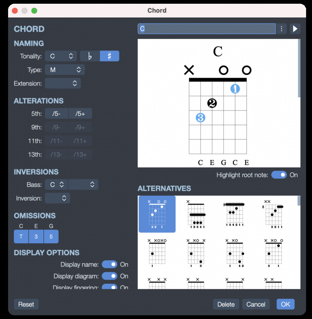 C chord in Guitar Pro