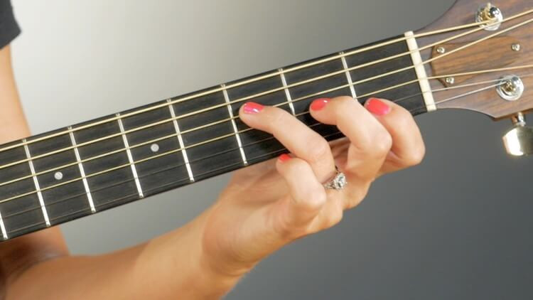 Image of the easier F guitar chord, small barre version.