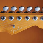 Close-up of Fender locking tuners headstock
