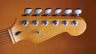 Close-up of Fender locking tuners headstock