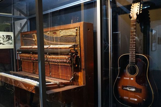 David Bowie's Hagstrom 12-string acoustic guitar on display at the Beatles Story museum in Liverpool
