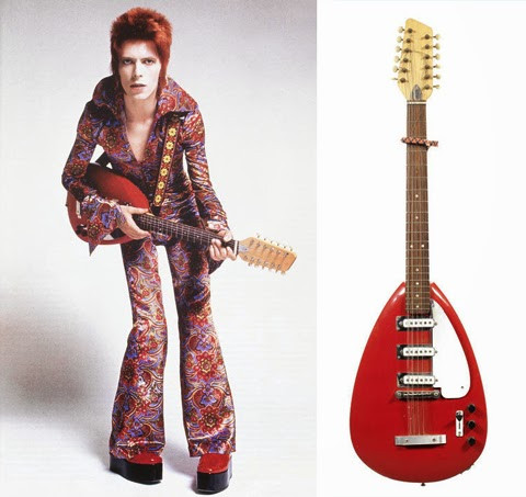 David Bowie with a Vox Teardrop Mark XII 12-string guitar