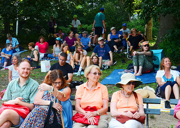A crowd of people enjoying a performance at &quot;The Hill&quot; in Central Park