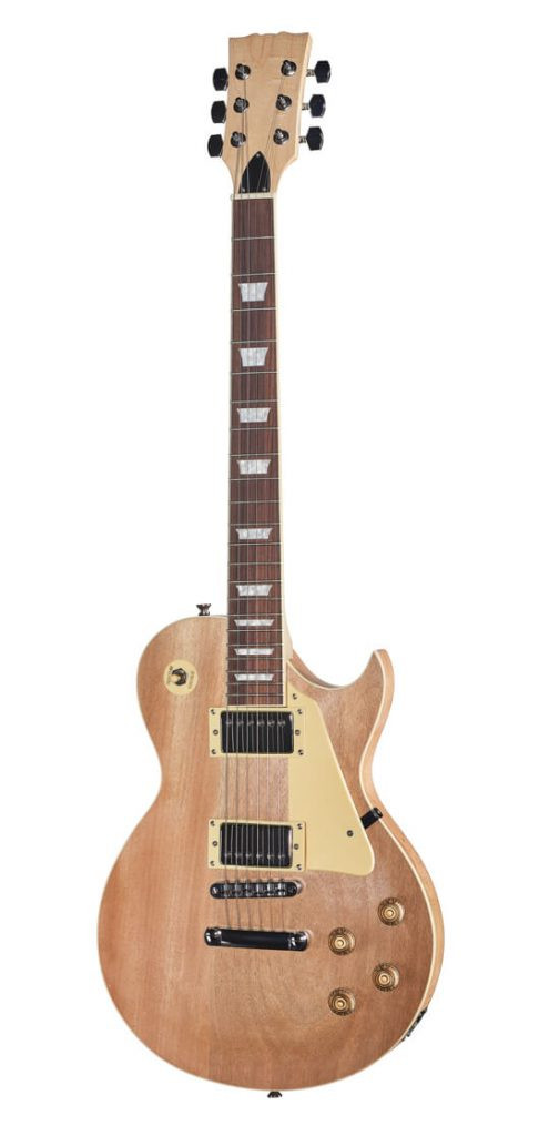 Assortment of Harley Benton DIY guitar kit components showcasing bodies, necks, and hardware