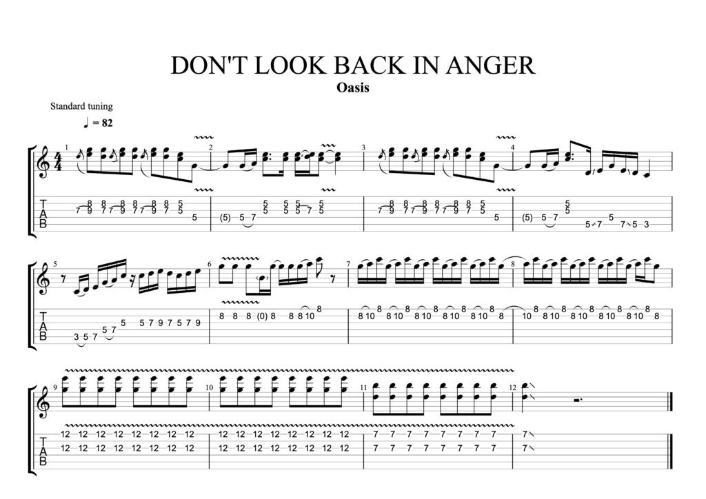 Don’t Look Back in Anger Guitar Solo Tab by Oasis
