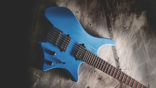 Front view of a Strandberg Boden Essential 6 Tremolo electric guitar in blue finish