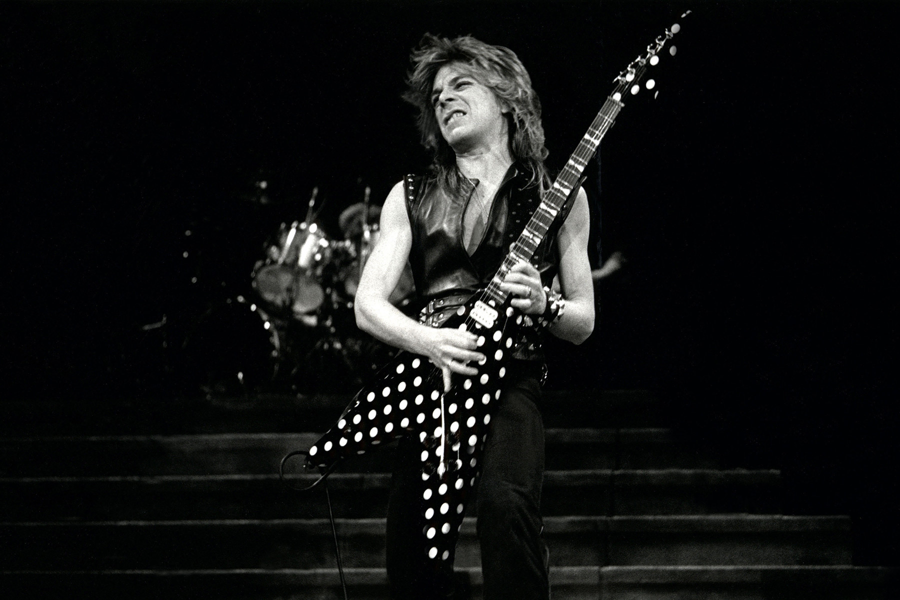 Randy Rhoads performing in Chicago, 1982, showcasing his virtuosic and architectural metal guitar style