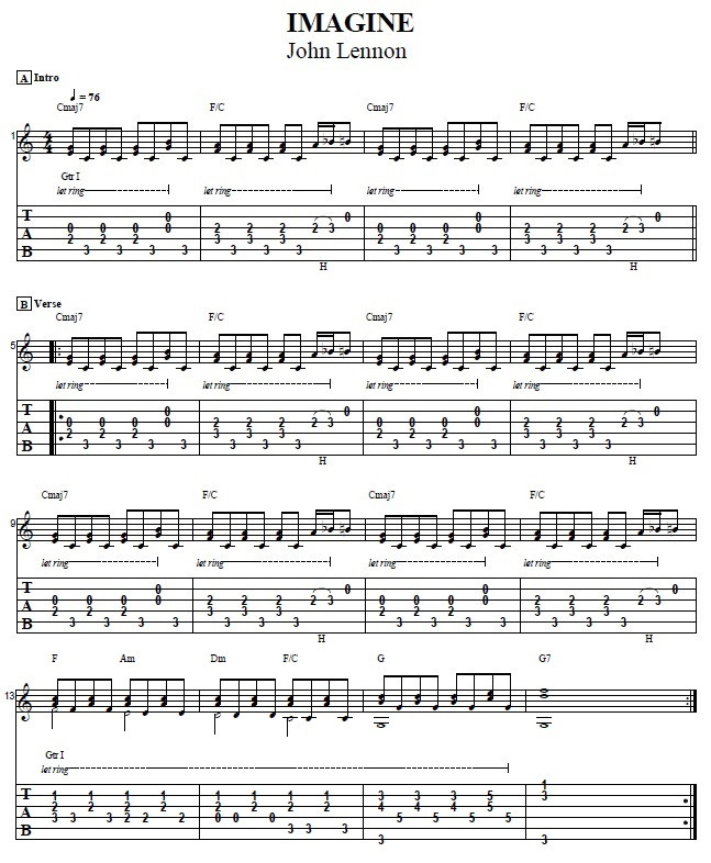 John Lennon Imagine Guitar Chords Lesson on GuitarControl.com