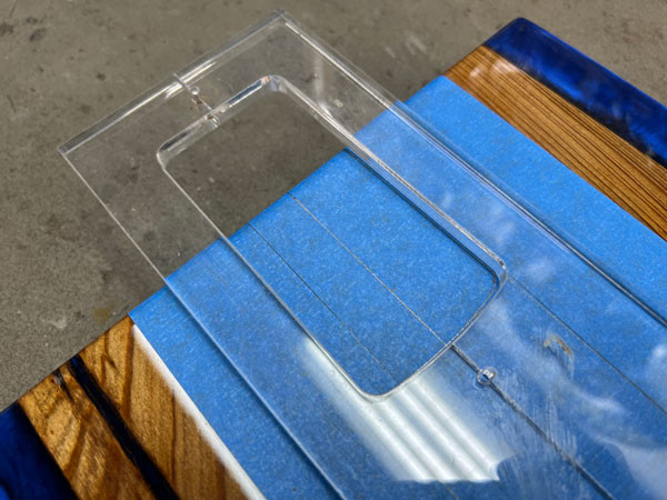 Image showing the clean and precisely routed neck pocket in the epoxy guitar body, ready to receive the guitar neck.