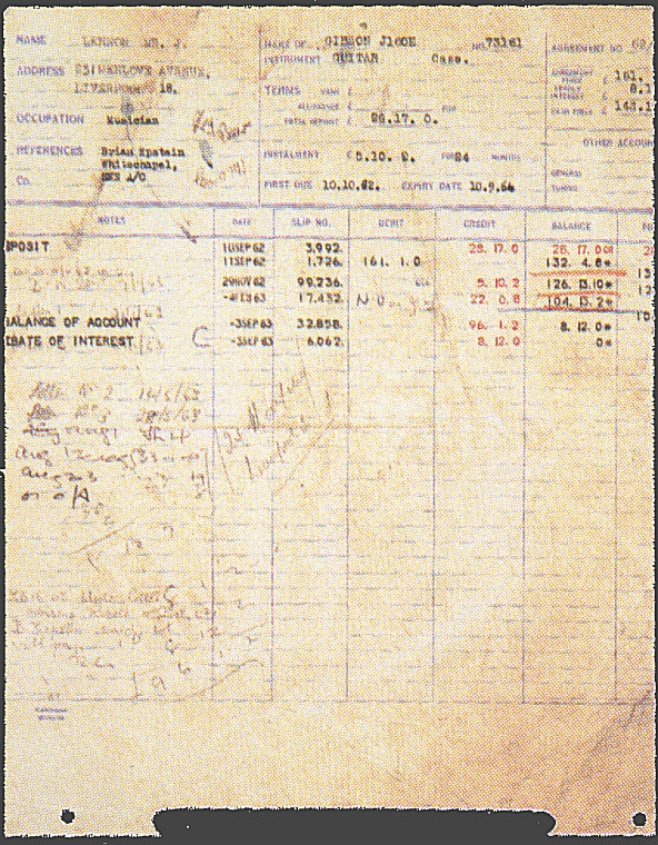 The purchase receipt for George Harrison's Gibson J-160E guitar