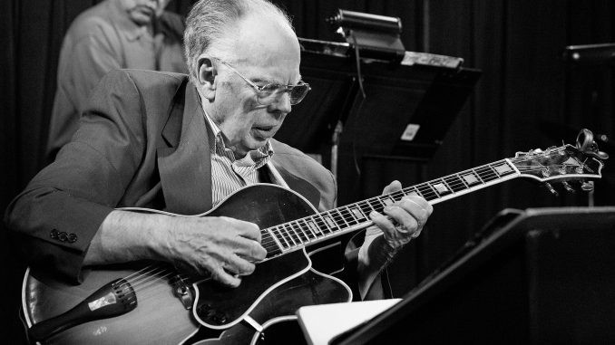 Jack Petersen on guitar with the Mike Vax Sextet at The Nash Jazz Club - Joseph Berg Photography