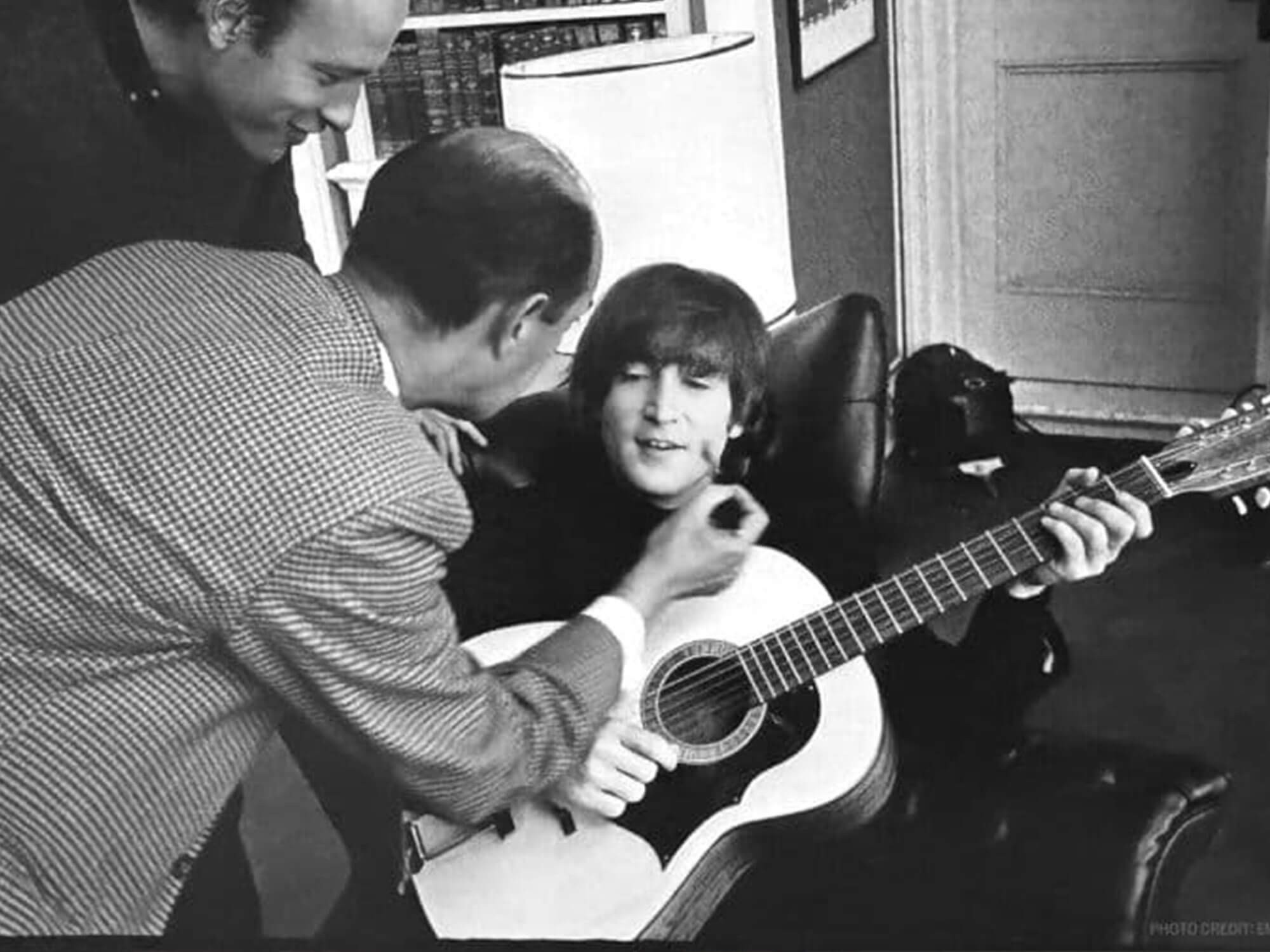 John Lennon with his Framus Hootenanny 12-string guitar