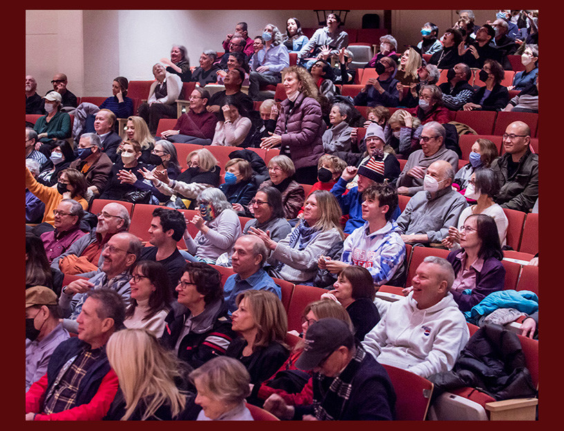 A crowd shot from the 2022 year-end concert at Merkin Hall, showing a full house