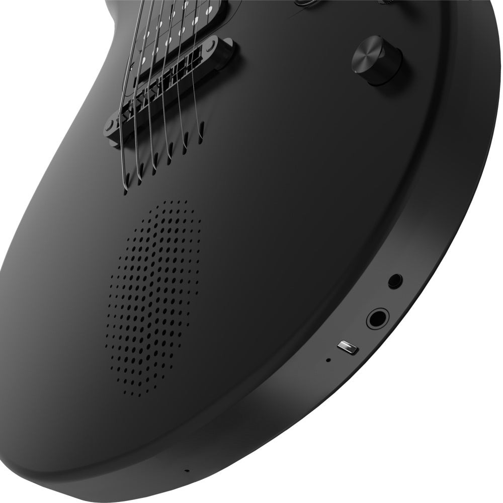 Detail of the Nova Go Sonic Black guitar's headstock and tuning pegs