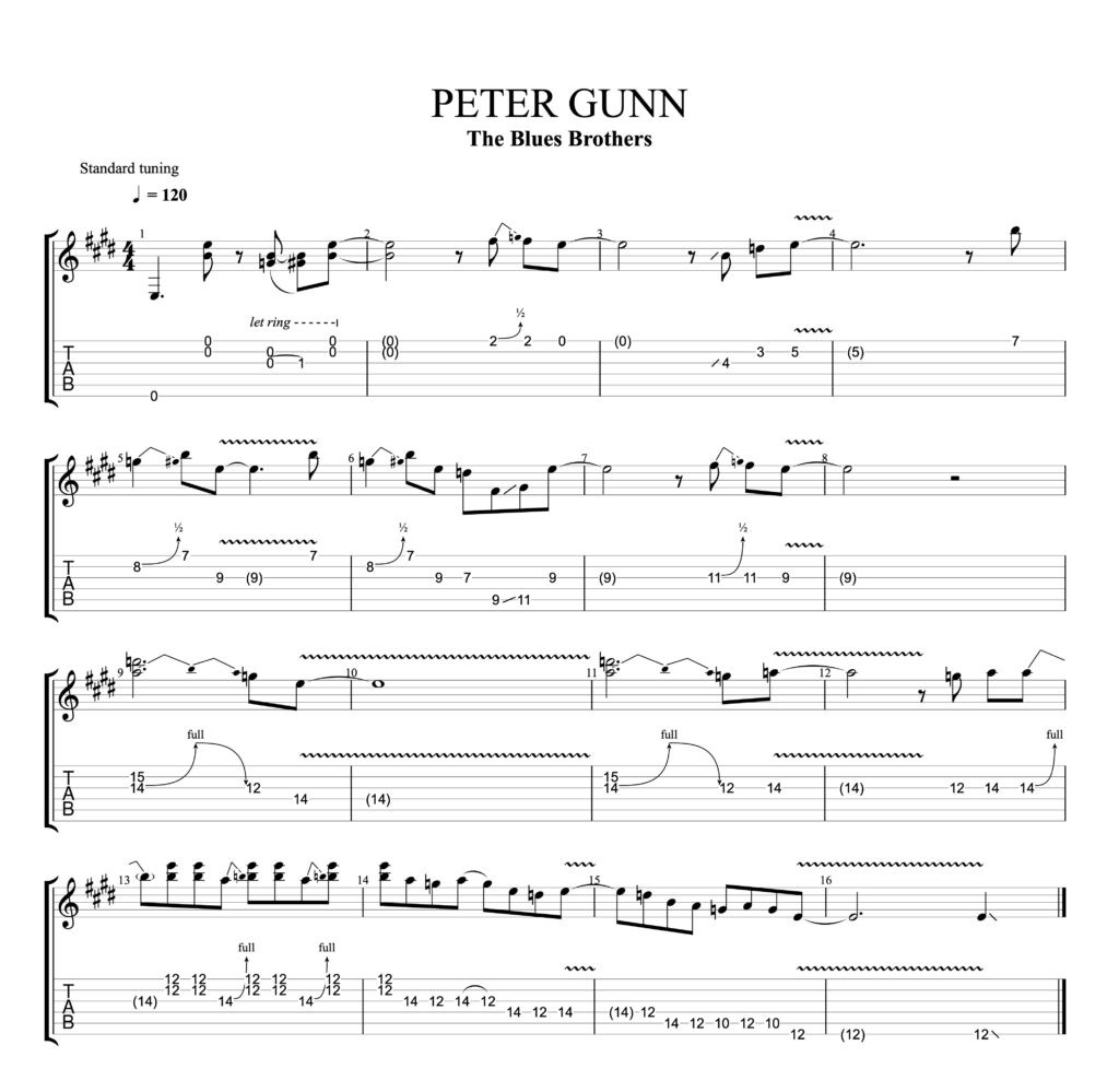 Peter Gunn Guitar Solo Tab by The Blues Brothers
