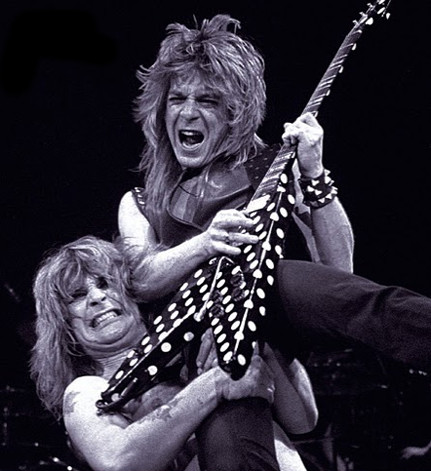 Randy Rhoads iconic Polka Dot Flying V guitar displayed on the cover of the Tribute album