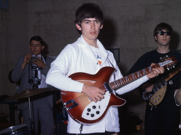 Close-up of the headstock and unique stringing of George Harrison's Rickenbacker 360/12