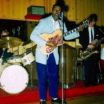Chuck Berry playing his Kay Thin Twin guitar