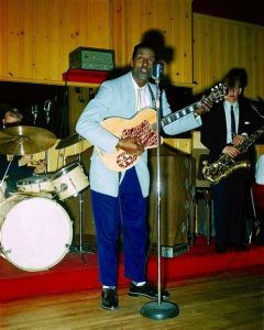 Chuck Berry playing his Kay Thin Twin guitar