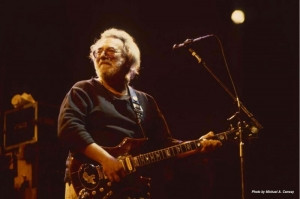 Jerry Garcia in concert playing the Tiger Guitar