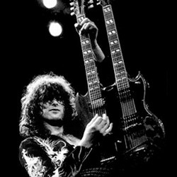 Jimmy Page legendary Led Zeppelin guitarist playing Gibson Les Paul