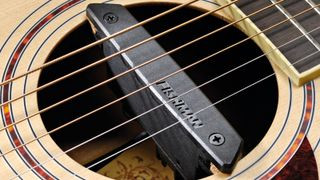 Close up of Fishman acoustic guitar pickup