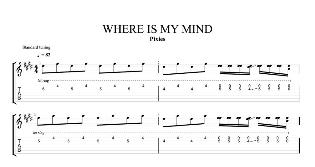 Where Is My Mind Guitar Solo Tab by The Pixies