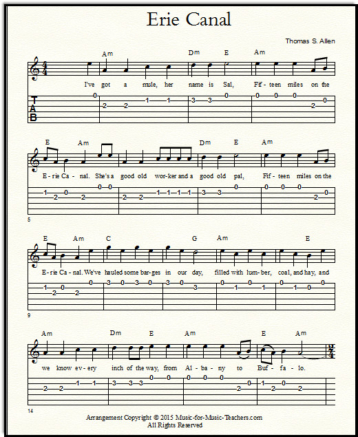 The Erie Canal song for guitar players - chords and tabs!