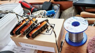 Single coil pickups with exposed coils, illustrating their design and contrast to humbucker pickups for guitar