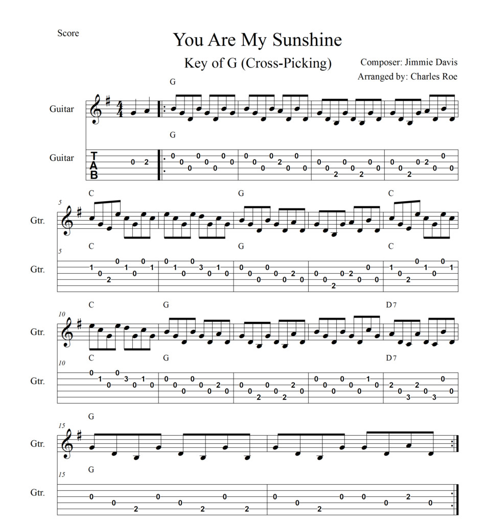 You Are My Sunshine Not So Carter cross-picking guitar arrangement