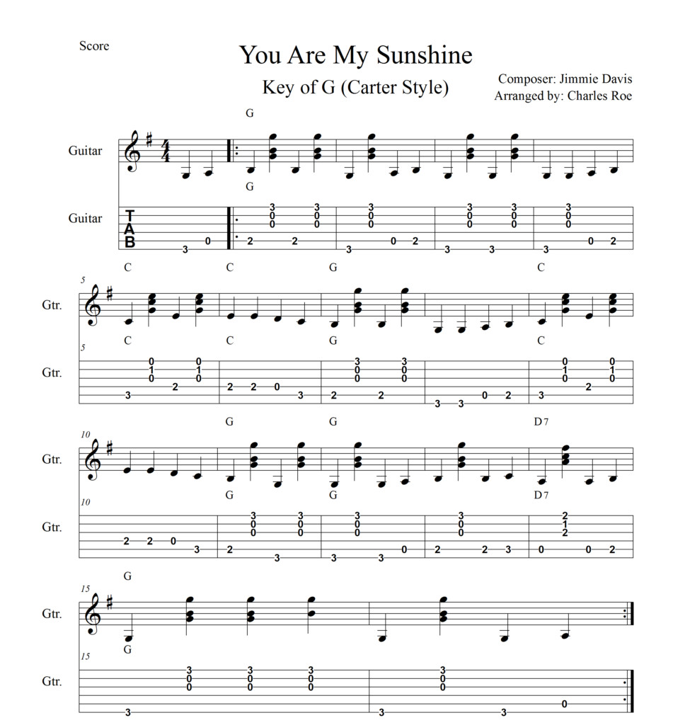 You Are My Sunshine Carter style guitar arrangement