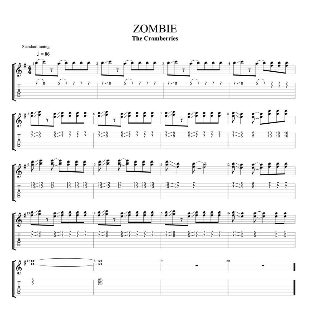 Zombie Guitar Solo Tab by The Cranberries