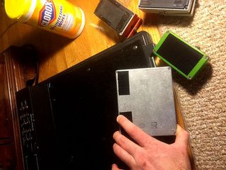 Velcro strips attached to the back of guitar effect pedals for secure mounting on a pedalboard
