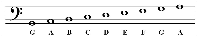 Bass clef staff with notes