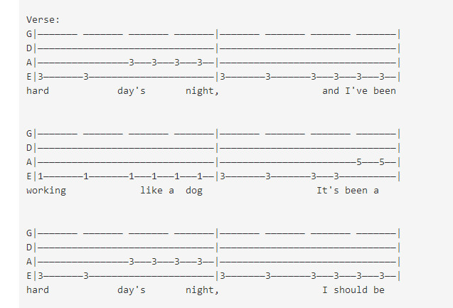 Example of a Beatles bass tab