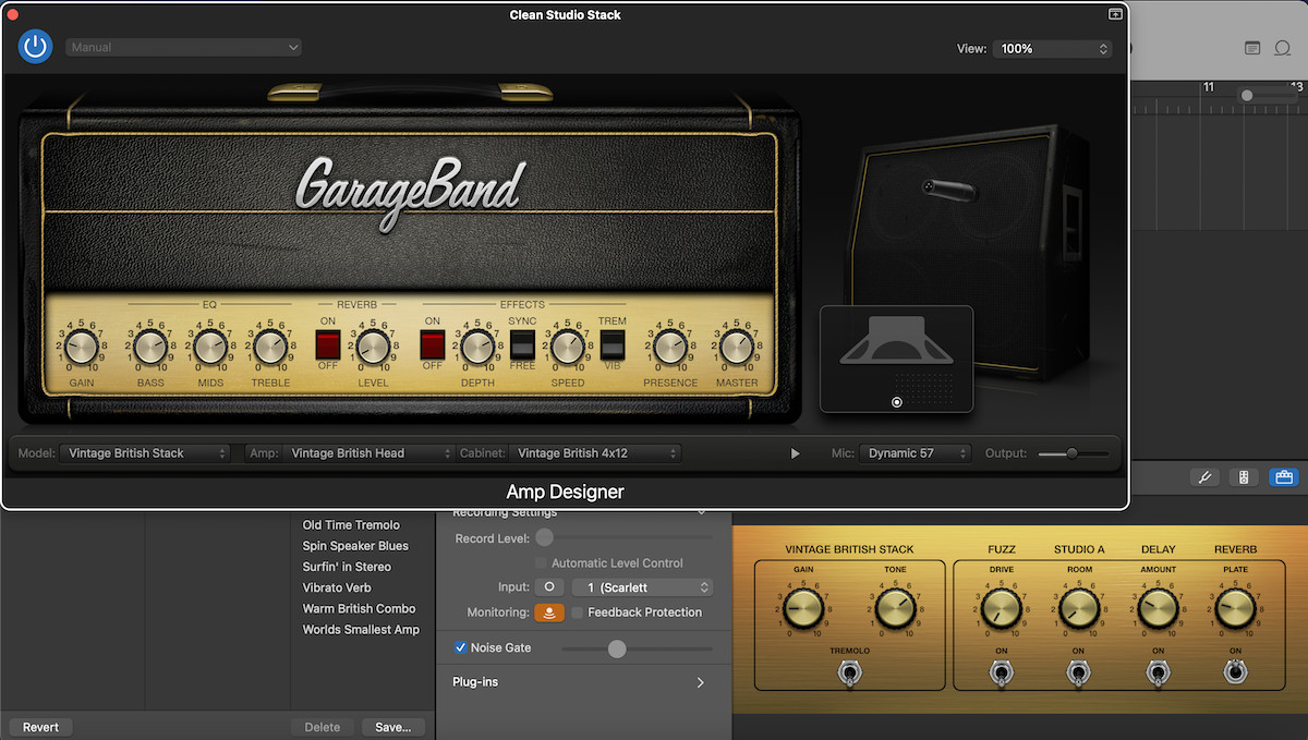 Amp Designer plug-in in GarageBand