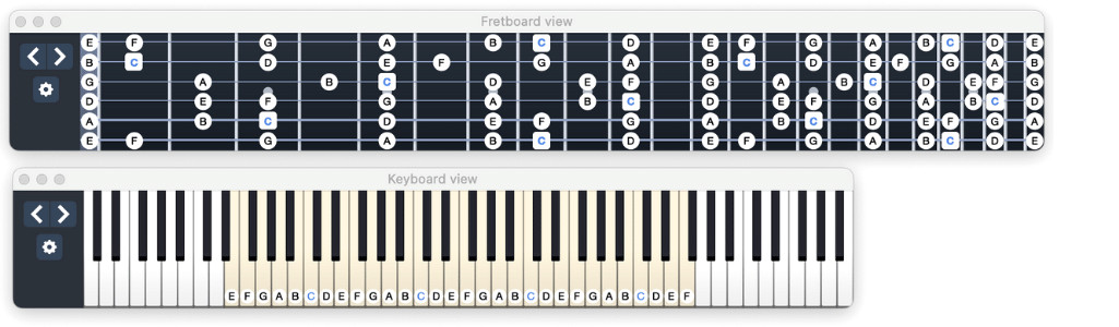 Piano and Guitar View in Guitar Pro