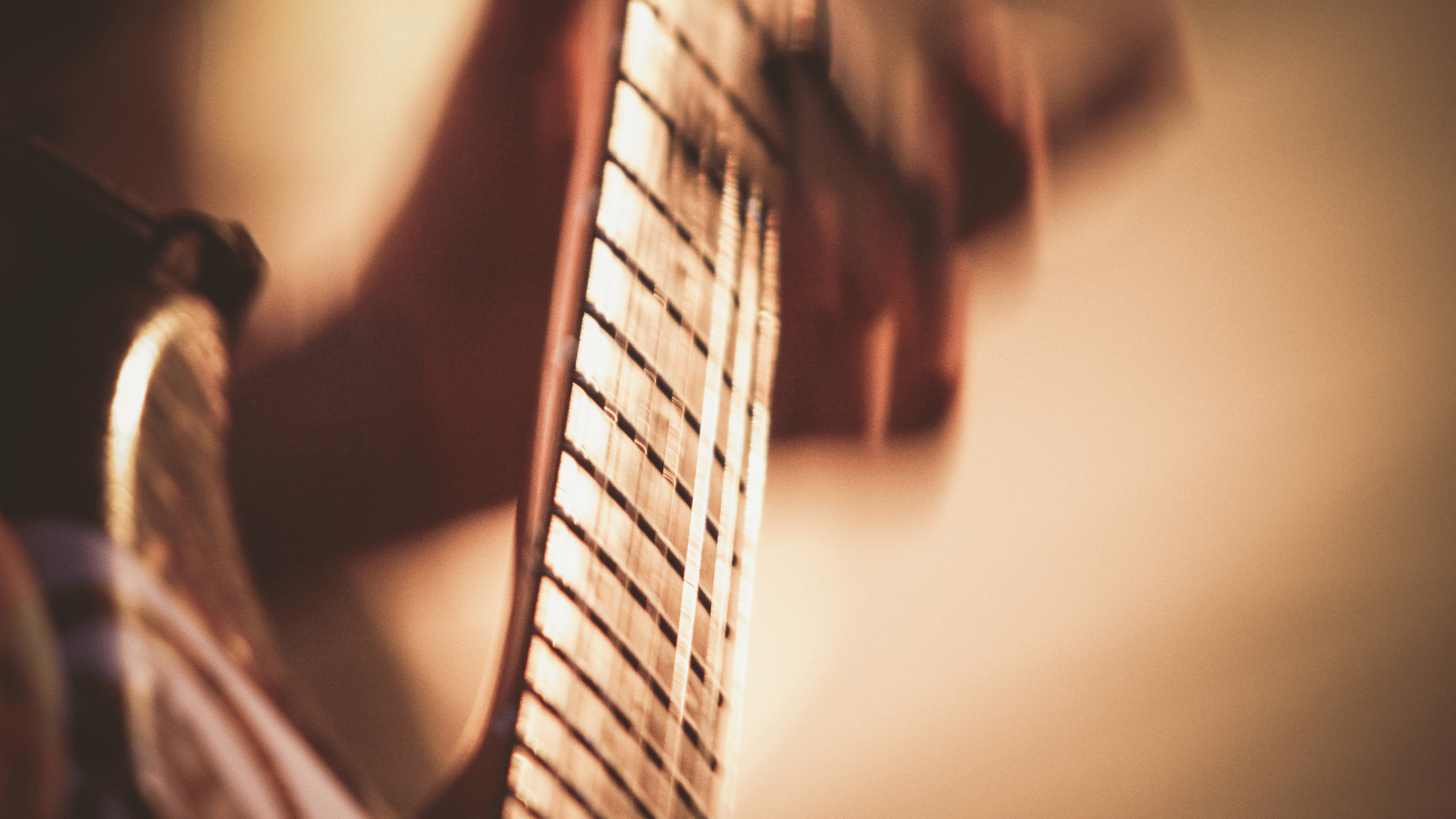 Close-up of guitar frets showing wear and tear